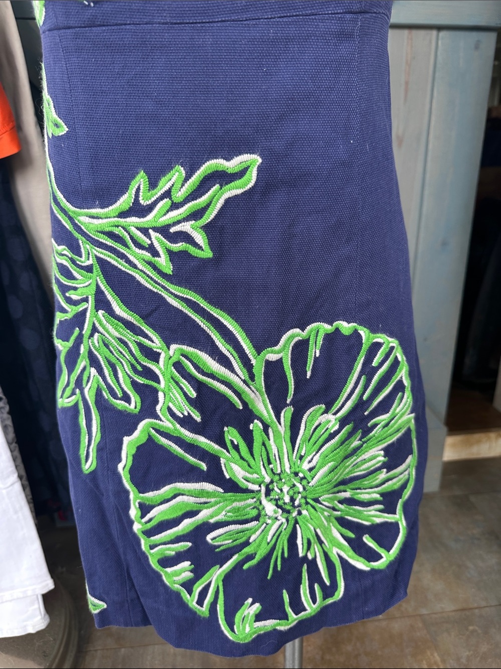 Lilly Pulitzer Navy Strapless Dress with Neon Green Floral Embroidery - Picture 5 of 15